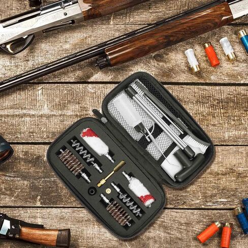 مجموعة تنظيف البندقية - فرش تجويف برونزية، مماسح قطنية، فرشاة نايلون، أداة تنظيف، حامل رقعة نحاسية، قضبان تنظيف مقاس 33 بوصة مع حقيبة مضغوطة بسحاب in Kuwait