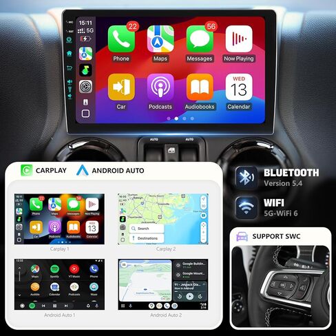 10.2 بوصة راديو السيارة ستيريو ترقية أندرويد 13 لسيارة جيب رانجلر JK 2007-2018 مع CarPlay Android Auto 1080P كاميرا احتياطية/BT5.4 ((4Ram 64Rom) 10.2) in Kuwait