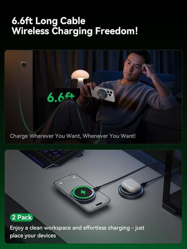 THREEKEY لشاحن MagSafe، 2 حزمة Qi2 25W شحن سريع مع مروحة تبريد، شاحن لاسلكي مغناطيسي مع كابل 6.6 قدم لسلسلة iPhone 17/16/15 (يتضمن محولين) in Kuwait