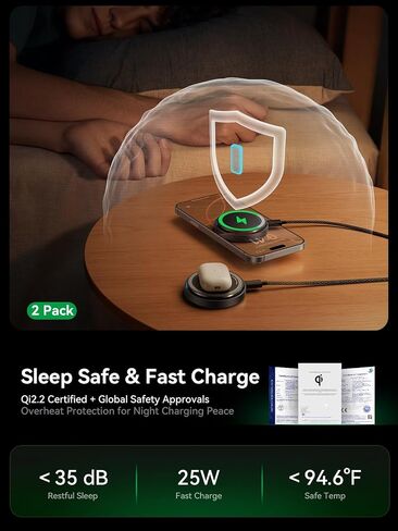 THREEKEY لشاحن MagSafe، 2 حزمة Qi2 25W شحن سريع مع مروحة تبريد، شاحن لاسلكي مغناطيسي مع كابل 6.6 قدم لسلسلة iPhone 17/16/15 (يتضمن محولين) in Kuwait