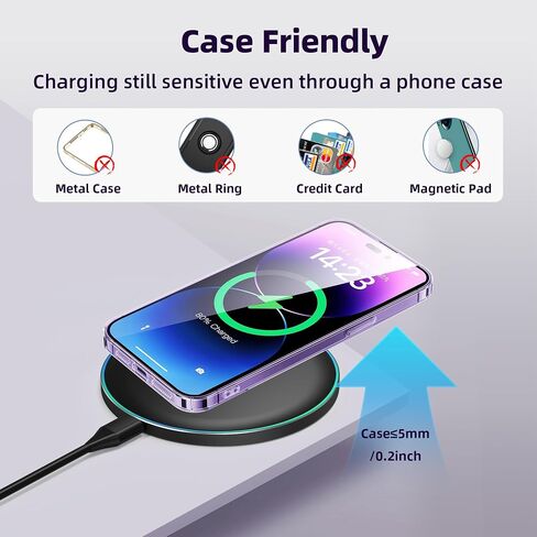 شاحن لاسلكي متوافق مع iPhone 17 16 15 14 13 12 11 Pro Max/Mini/Plus/XR/X/8، قاعدة شحن لاسلكية سريعة 15 وات كحد أقصى لهاتف Samsung Galaxy S23/S22/S21/S20/S10، Galaxy Buds in Saudi Arabia