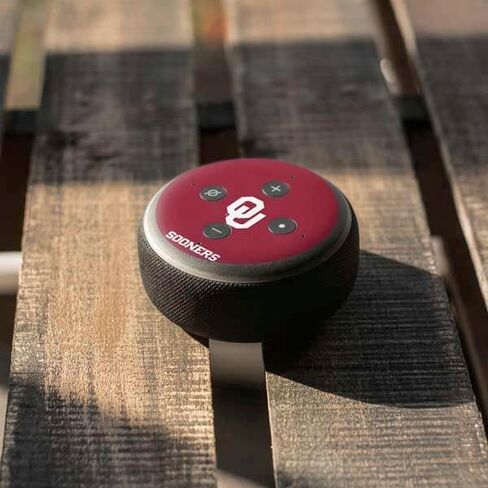 غلاف صوتي من Skinit متوافق مع Amazon Echo Dot 3 - تصميم أحمر مرخص رسميًا من جامعة أوكلاهوما in Saudi Arabia