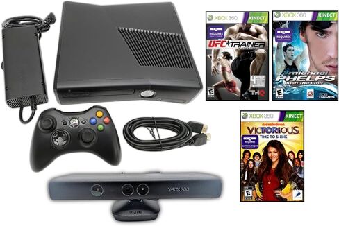 Xbox Microsoft 360 Slim Console Bundle + Kinect Sensor & 3 Games – 4GB Black System, 1x Wireless Controller, HDMI & Power Adapter in Saudi Arabia