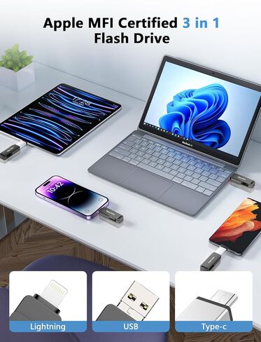 MFi Certified 512GB Photo Stick, 3 in 1 USB Flash Drive for iPhone Memory Stick with Photo Backup Drive, High Speed USB Thumb Drive Storage for iPhone/iPad/Android/PC Pink in Saudi Arabia