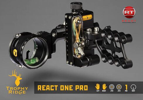 Trophy Ridge React One Pro Bow Sight - دقة تصل إلى 100 ياردة، أداة أقل لضبط الرياح والارتفاع، تسوية المحور الثاني/الثالث، ضوء نقر قابل للتعديل in Kuwait