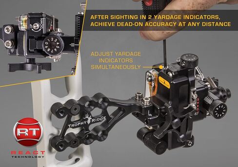 Trophy Ridge React One Pro Bow Sight - دقة تصل إلى 100 ياردة، أداة أقل لضبط الرياح والارتفاع، تسوية المحور الثاني/الثالث، ضوء نقر قابل للتعديل in Kuwait