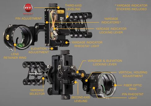 Trophy Ridge React One Pro Bow Sight - دقة تصل إلى 100 ياردة، أداة أقل لضبط الرياح والارتفاع، تسوية المحور الثاني/الثالث، ضوء نقر قابل للتعديل in Kuwait