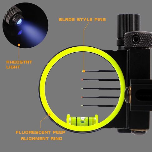 LWANO M2 Cpmpound Bow Sight - شريط قصير/طويل ذو 5 دبابيس للرماية، أداة أقل لضبط انحراف الرياح والارتفاع، مع مجموعة عدسات تكبير 2X in Kuwait