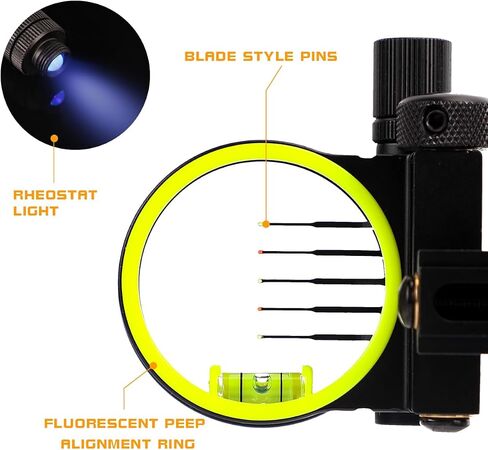 LWANO M2 Cpmpound Bow Sight - شريط قصير/طويل ذو 5 دبابيس للرماية، أداة أقل لضبط انحراف الرياح والارتفاع، مع مجموعة عدسات تكبير 2X in Kuwait