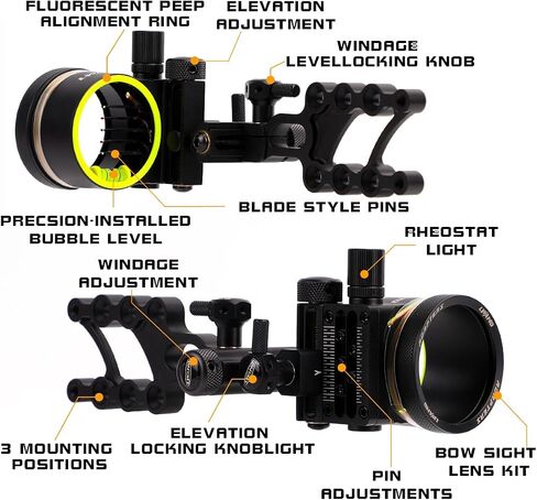 LWANO M2 Cpmpound Bow Sight - شريط قصير/طويل ذو 5 دبابيس للرماية، أداة أقل لضبط انحراف الرياح والارتفاع، مع مجموعة عدسات تكبير 2X in Kuwait