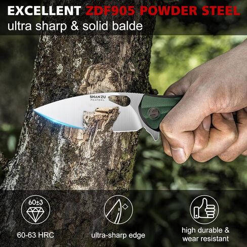 SHAN ZU Pocket Knife 3.2 in, Powder Steel Blade EDC Folding Knife for Men & Women, Utility Survival Knife with G10 Handle & Pocket Clip for Camping Fishing Hiking Hunting - Green in Saudi Arabia