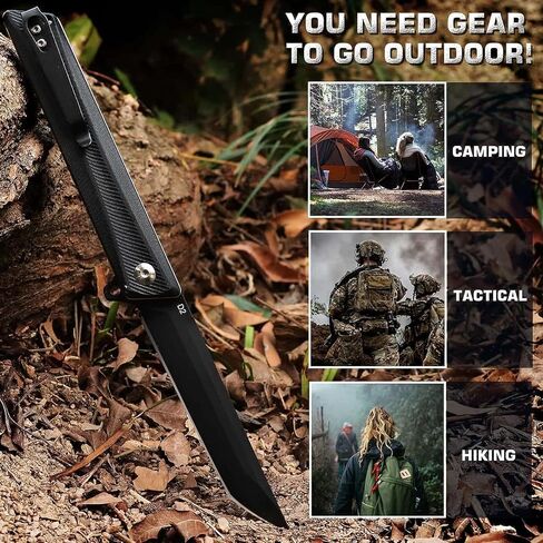 REMETTE Tactical Folding Pocket Knife GD22K, 3.6" Black PVD Tanto Blade Flip Open with Durable G10 Handle,Men Women Everyday Carry EDC,Sharp Camping Hiking Daily Work Knives in Saudi Arabia