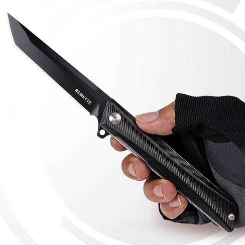 REMETTE Tactical Folding Pocket Knife GD22K, 3.6" Black PVD Tanto Blade Flip Open with Durable G10 Handle,Men Women Everyday Carry EDC,Sharp Camping Hiking Daily Work Knives in Saudi Arabia