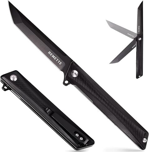 REMETTE Tactical Folding Pocket Knife GD22K, 3.6" Black PVD Tanto Blade Flip Open with Durable G10 Handle,Men Women Everyday Carry EDC,Sharp Camping Hiking Daily Work Knives in Saudi Arabia