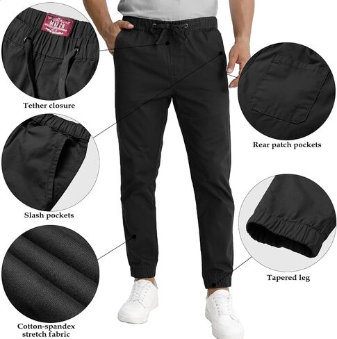 Match Men's Tapered Casual Pants Mid Rise with Drawstring Waist Elastic Cuffs in Saudi Arabia