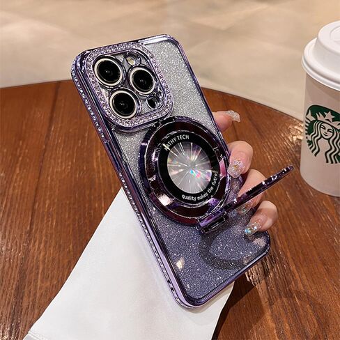 حافظة Fycyko المغناطيسية لهاتف iPhone 14 Plus مع حامل حامل، حافظة هاتف فاخرة لامعة مطلية باللامع (متوافقة مع MagSafe) تصميم مسند مقاوم للصدمات لهاتف iPhone 14 Plus-أرجواني in Kuwait