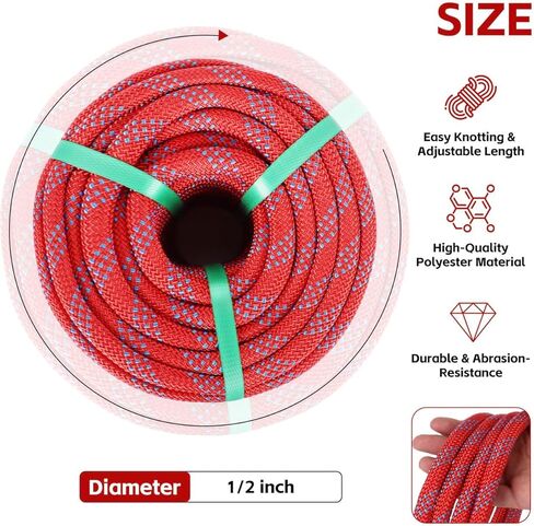1/2 Tree Climbing Rope- Braided Arborist Rigging Rope-100ft-Arborist Equipment Polyester Rope for Rock,Hiking, Camping,Swing,Tree,Rescue,Blue in Saudi Arabia