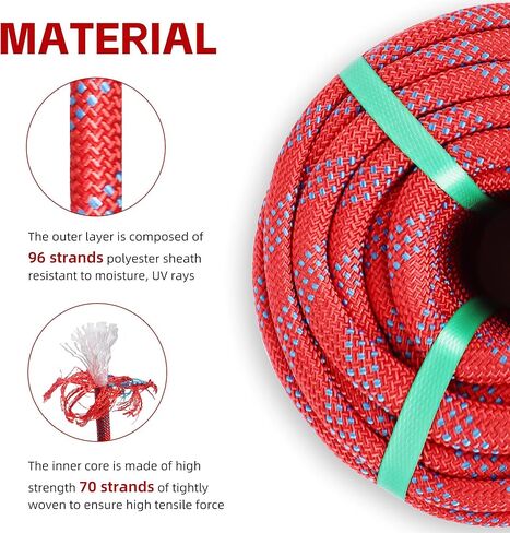 1/2 Tree Climbing Rope- Braided Arborist Rigging Rope-100ft-Arborist Equipment Polyester Rope for Rock,Hiking, Camping,Swing,Tree,Rescue,Blue in Saudi Arabia