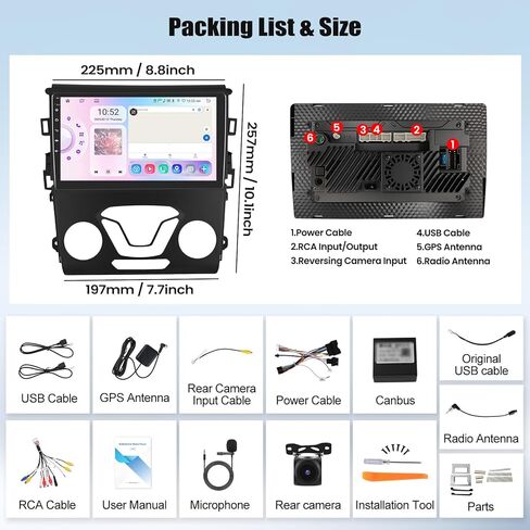 6+128G 8 Core Android 15 راديو السيارة ستيريو لفورد فيوجن مونديو 2013-2019 مع CarPlay اللاسلكي Android Auto، شاشة لمس 9 بوصة مع WiFi GPS Mirror Link Bluetooth FM RDS DSP EQ SWC كاميرا احتياطية in Saudi Arabia