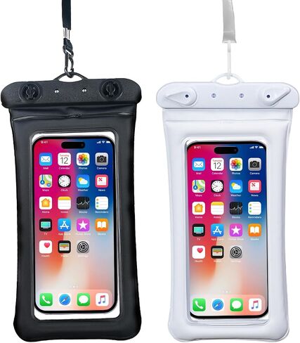 [عبوتان] جراب هاتف مقاوم للماء، حقيبة جافة للهاتف الخلوي لهاتف iPhone 16 15 14 13 12 Pro Max وGalaxy S24 S23 S22 IPX8 حافظة رياضية خارجية (أسود، أبيض) in Saudi Arabia