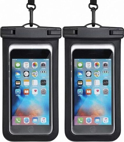 عبوتان من جراب الهاتف المقاوم للماء لهاتف iPhone 16/15/14/13 Pro Max وGalaxy وPixel - حقيبة جافة للهاتف المحمول مقاس 8.3 بوصة للشاطئ والرحلات البحرية والتجديف والسفر، أسود in Saudi Arabia