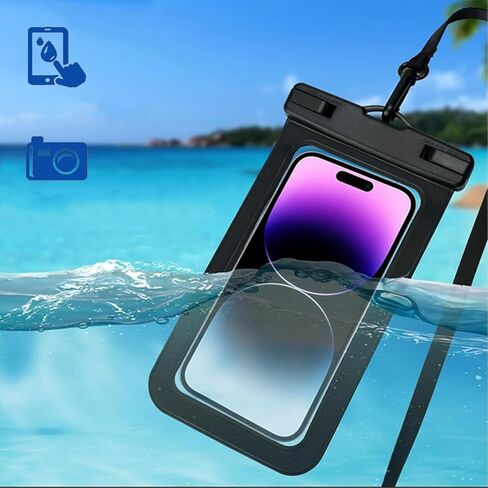عبوتان من جراب الهاتف المقاوم للماء لهاتف iPhone 16/15/14/13 Pro Max وGalaxy وPixel - حقيبة جافة للهاتف المحمول مقاس 8.3 بوصة للشاطئ والرحلات البحرية والتجديف والسفر، أسود in Saudi Arabia