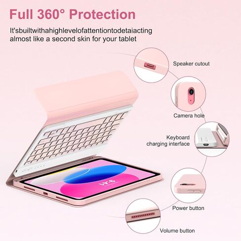 حافظة MMK لجهاز iPad الجيل الحادي عشر مع لوحة مفاتيح (2022، 10.9 بوصة)، لوحة مفاتيح لاسلكية قابلة للفصل، حامل أقلام لجهاز iPad 11 بوصة (A16 2025)، الجيل العاشر (10.9 بوصة 2022) وردي in Kuwait