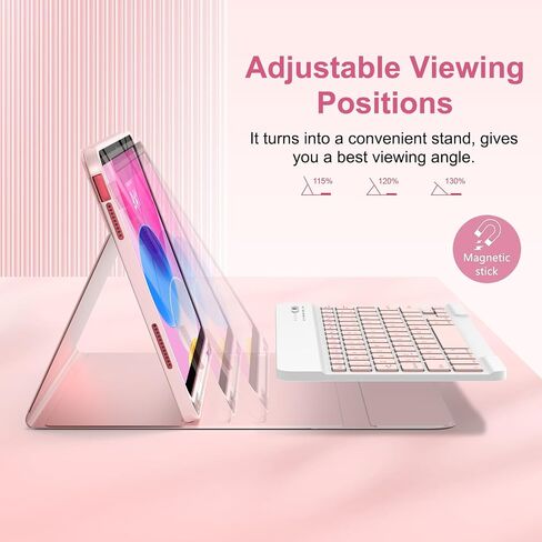 حافظة MMK لجهاز iPad الجيل الحادي عشر مع لوحة مفاتيح (2022، 10.9 بوصة)، لوحة مفاتيح لاسلكية قابلة للفصل، حامل أقلام لجهاز iPad 11 بوصة (A16 2025)، الجيل العاشر (10.9 بوصة 2022) وردي in Kuwait