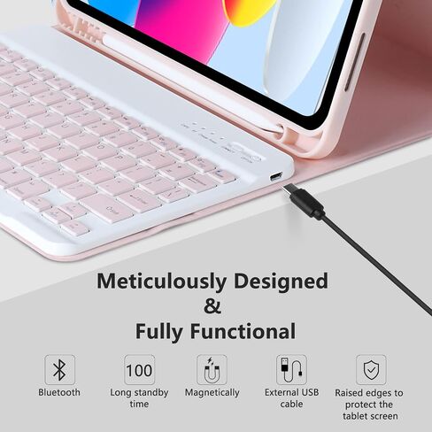 حافظة MMK لجهاز iPad الجيل الحادي عشر مع لوحة مفاتيح (2022، 10.9 بوصة)، لوحة مفاتيح لاسلكية قابلة للفصل، حامل أقلام لجهاز iPad 11 بوصة (A16 2025)، الجيل العاشر (10.9 بوصة 2022) وردي in Kuwait