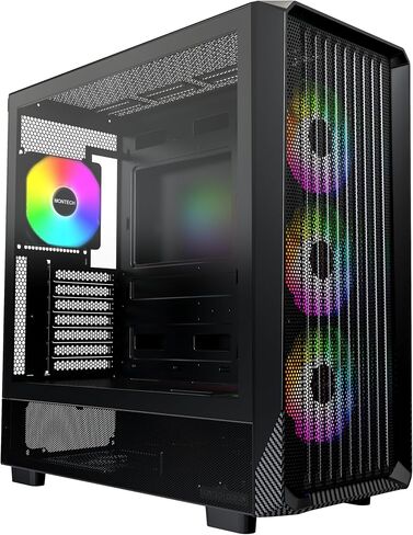 حافظة كمبيوتر MONTECH X5- ATX Mid-Tower للألعاب، تدفق هواء عالي، 3 × 140 مم و1 × 120 مم مراوح ARGB مثبتة مسبقًا، لوحة جانبية زجاجية، لمسات طباعة كربونية، حامل وحدة معالجة الرسومات متضمن، أسود in Kuwait