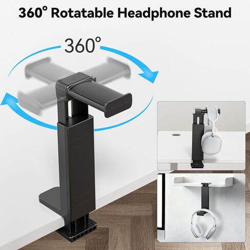 Controller Holder & Headphone Stand Under Desk with Adjustable Clamp, Controller Stand&Headset hanger for Desk Mount with 360° Rotating Hook & Cable Organizer, 3-in-1 Gaming Accessories Organizer in Kuwait