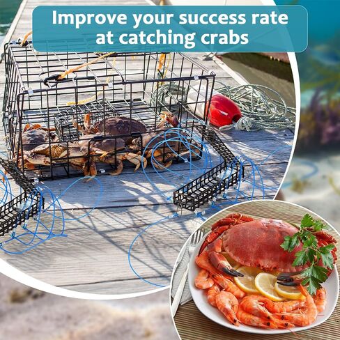 Therwen 10 حلقة سلطعون كمين فخ 6 بوصة طول اصطياد Dungeness Crab Snare Trap مع حلقات احتياطية لأعمدة الصيد Dungeness Blue Red Rock Crabs in Saudi Arabia