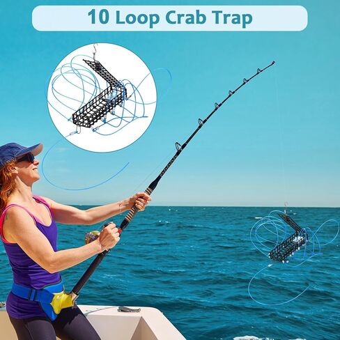 Therwen 10 حلقة سلطعون كمين فخ 6 بوصة طول اصطياد Dungeness Crab Snare Trap مع حلقات احتياطية لأعمدة الصيد Dungeness Blue Red Rock Crabs in Kuwait