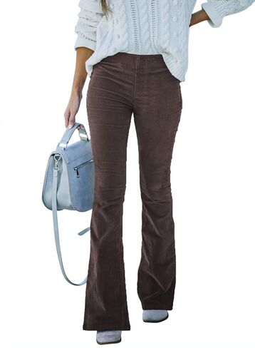 Sidefeel Women's Flare Pants Elastic Waist Corduroy Bell Bottom Trousers X-Large Beige in Saudi Arabia