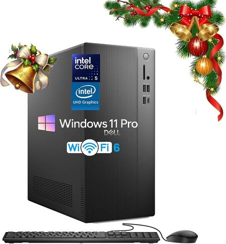 Dell Tower Desktop Computer - w/Accessories, Intel 10-Core Ultra 5 225 (Up to 4.9GHz), Intel UHD Graphics, Win 11 Pro, Wired Keyboard & Mouse, Wi-Fi 6, Bluetooth 5.4 (32GB DDR5 | 1TB SSD) in Saudi Arabia