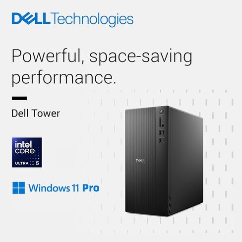 Dell Tower Desktop Computer - w/Accessories, Intel 10-Core Ultra 5 225 (Up to 4.9GHz), Intel UHD Graphics, Win 11 Pro, Wired Keyboard & Mouse, Wi-Fi 6, Bluetooth 5.4 (32GB DDR5 | 1TB SSD) in Saudi Arabia