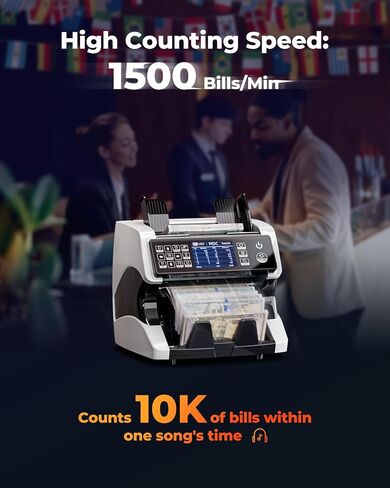 MUNBYN IMC01 Bank Grade Money Counter Machine Mixed Denomination, 2CIS/UV/IR/MG/MT Counterfeit Detection, Serial Number, MUL Currency Cash Counter, Printer Compatible Bill Value Counter (White) in Kuwait