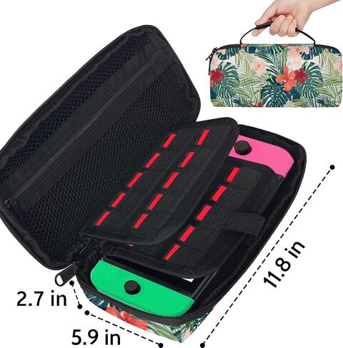 ADECORIVY Purple Floral Carrying Case for Nintendo Switch 2/1/OLED with Inner Pocket & 20 Game Card Slots - Waterproof Fabric Travel Pouch with Portable Handle in Saudi Arabia