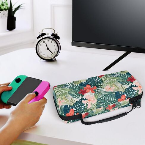 ADECORIVY Purple Floral Carrying Case for Nintendo Switch 2/1/OLED with Inner Pocket & 20 Game Card Slots - Waterproof Fabric Travel Pouch with Portable Handle in Saudi Arabia