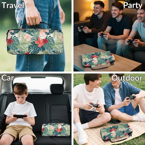ADECORIVY Purple Floral Carrying Case for Nintendo Switch 2/1/OLED with Inner Pocket & 20 Game Card Slots - Waterproof Fabric Travel Pouch with Portable Handle in Saudi Arabia