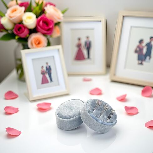 صندوق خاتم الزفاف المخملي - صناديق خاتم الخطوبة المثمنة ذات 3 فتحات مع غطاء مفصلي لاقتراح خطوبة الزفاف، صندوق خاتم الاقتراح-PRB009-بيج-3 فتحات in Kuwait