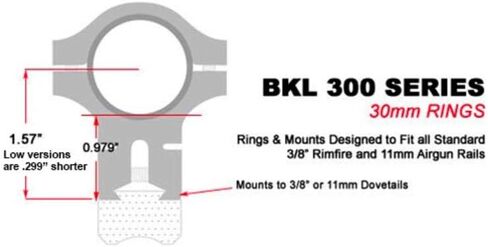 BKL 300 حلقات نطاق طويلة 0.6 بوصة - ارتفاع 0.979 بوصة - لأنابيب نطاق 30 مم - تناسب 3/8 بوصة أو 11 مم - أسود أو فضي غير لامع in Kuwait