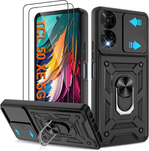 ATUMP for TCL 50 XE 5G/ TCL 50 XE Nxtpaper 5G Case with [2 Pcs] HD Screen Protector, Heavy Duty Shockproof with 360° Rotation Kickstand [Military Grade] Protective Case for TCL 50 XE 5G, Black in Saudi Arabia