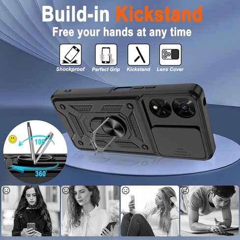 ATUMP for TCL 50 XE 5G/ TCL 50 XE Nxtpaper 5G Case with [2 Pcs] HD Screen Protector, Heavy Duty Shockproof with 360° Rotation Kickstand [Military Grade] Protective Case for TCL 50 XE 5G, Black in Saudi Arabia