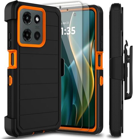 حافظة لهاتف Motorola Moto G 5G 2025 مع عبوتين من واقي الشاشة الزجاجي المقوى، [سلسلة الحافظة] حافظة هاتف واقية مقاومة للصدمات بدرجة عسكرية (أسود/برتقالي) in Kuwait