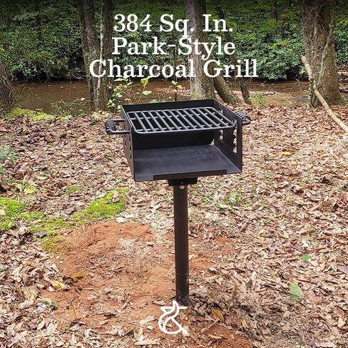 Ash & Ember 384 Sq. In Park-Style Charcoal Grill, Single Post Barbeque Grill, Adjustable Grate Height with Spring Handles, Outdoor Camping & Backyard BBQ Cookout in Saudi Arabia
