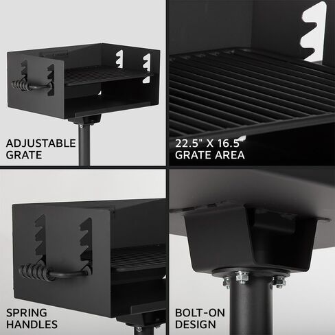 Ash & Ember 384 Sq. In Park-Style Charcoal Grill, Single Post Barbeque Grill, Adjustable Grate Height with Spring Handles, Outdoor Camping & Backyard BBQ Cookout in Saudi Arabia