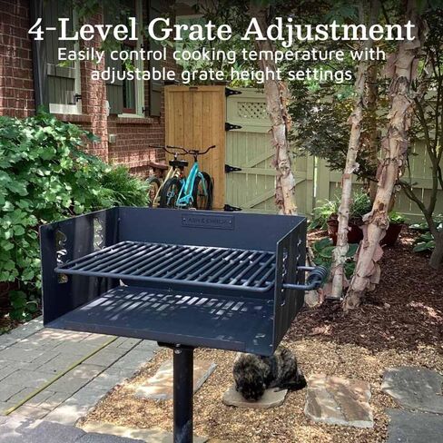 Ash & Ember 384 Sq. In Park-Style Charcoal Grill, Single Post Barbeque Grill, Adjustable Grate Height with Spring Handles, Outdoor Camping & Backyard BBQ Cookout in Saudi Arabia