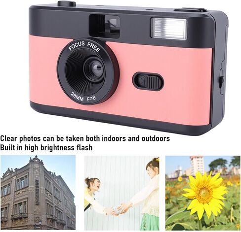 PUSOKEI 35mm Film Camera, Retro Vintage Camera with 28mm F8 Lens 1 120s Shutter Speed, Built in Flash and 27 Color Films, for Photography Enthusiasts (Black Roseate) in Kuwait