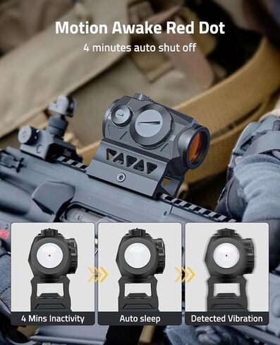 CVLIFE JackalHowl Red Dot Sight، 1x20mm 2MOA Red dot Motion Awake Red Dot Scope، بصريات النقطة الحمراء المدمجة مع جهاز رفع الشاهد المشارك وحامل منخفض المستوى، 10 إعدادات لأزرار السطوع in Saudi Arabia